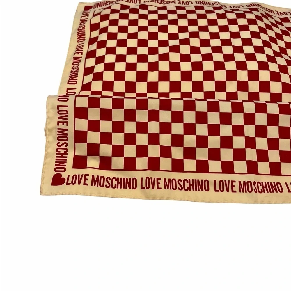 Love Moschino Red & Cream Checkerboard Silk Scarf